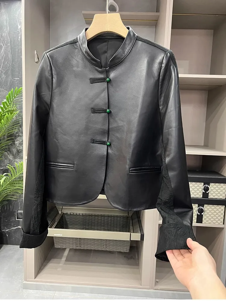 Elegant Black PU Leather Jacket for Women with Button Design Traditional Chinese Style Spring New Arrival Slimming Cardigan
Elegant Black PU Leather Jacket for Women with Button Design Traditional Chinese Style Spring New Arrival Slimming Cardigan