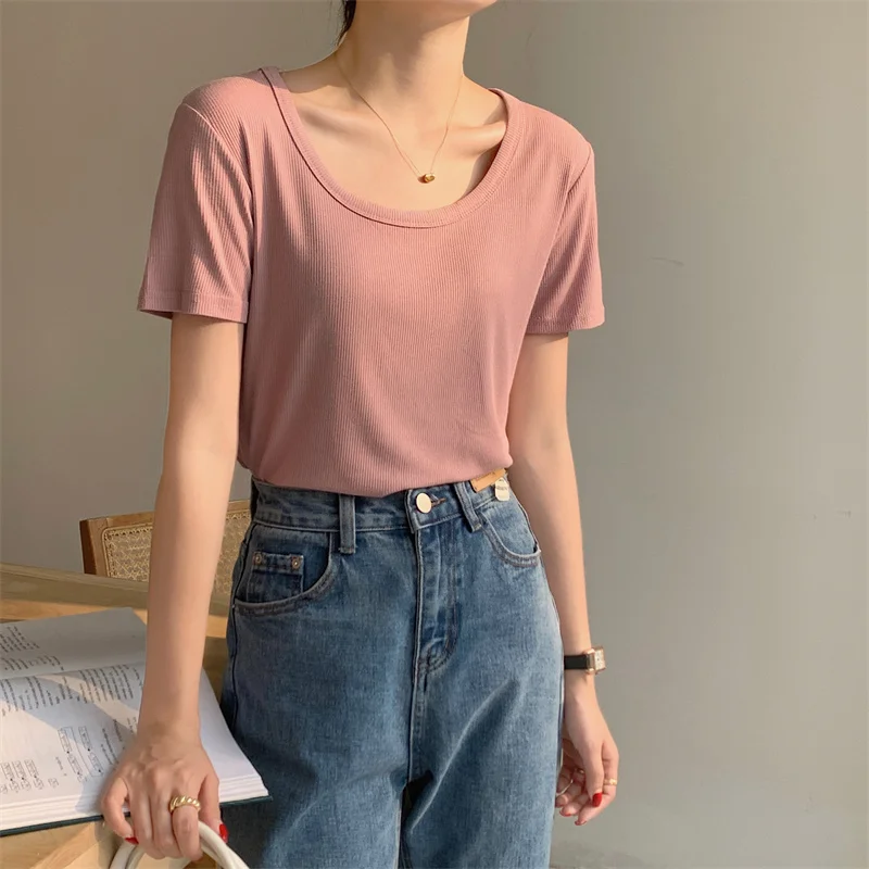 Basic Short Sleeve T-shirts Women Solid Temperament Young Fashion Hot Sale Soft All-match Popular Ins Summer Thin Low O-neck New
Basic Short Sleeve T-shirts Women Solid Temperament Young Fashion Hot Sale Soft All-match Popular Ins Summer Thin Low O-neck New