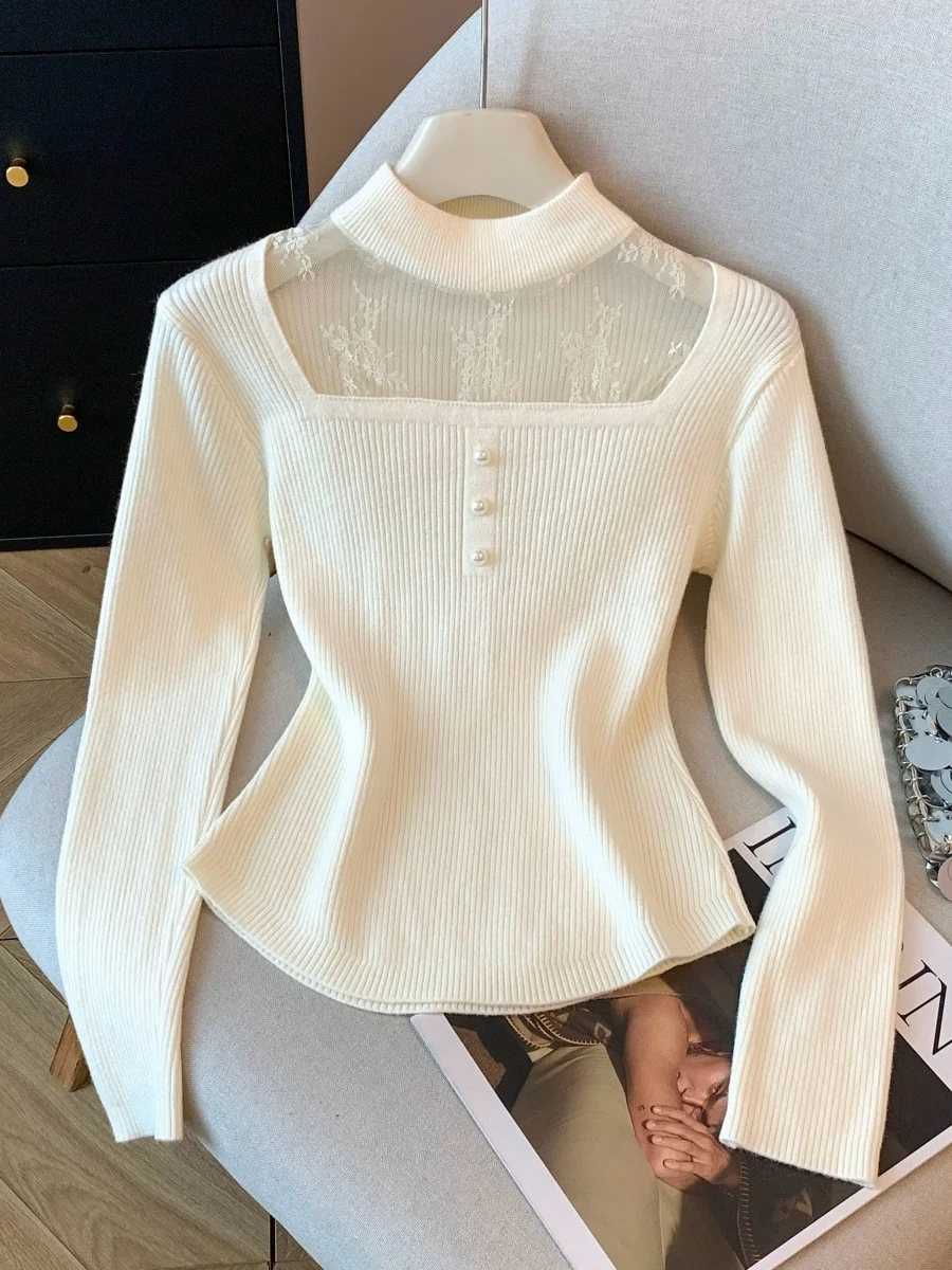 Lace Knitted Half High Collar Base Shirt Women's Autumn Winter Fur Inner Wear Sweater Unique Waist Cinched Top Korean Style
Lace Knitted Half High Collar Base Shirt Women's Autumn Winter Fur Inner Wear Sweater Unique Waist Cinched Top Korean Style