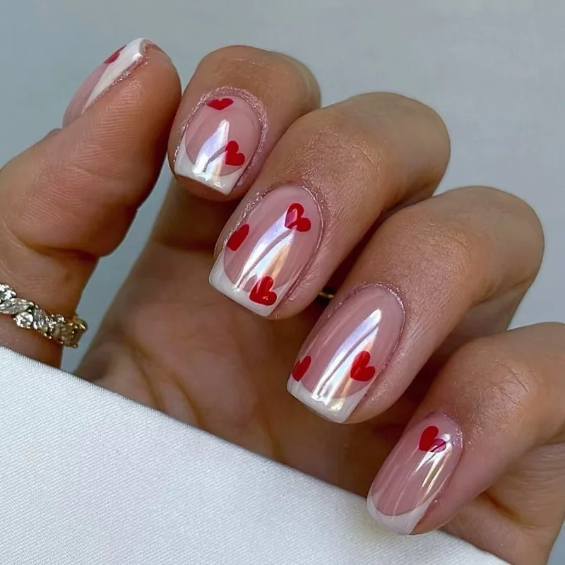 24-piece Valentine's Day electroplated short square wear-in nail tips, premium pink heart-shaped white French nail nail tips
24-piece Valentine's Day electroplated short square wear-in nail tips, premium pink heart-shaped white French nail nail tips
