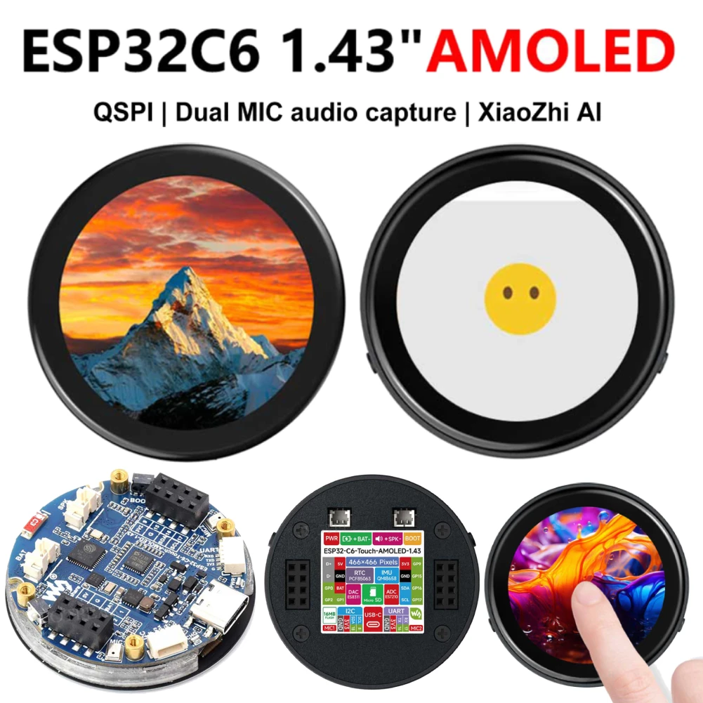 Плата разработки ESP32-C6, 1,43-дюймовый AMOLED-круглый дисплей, сенсорный экран 466 × 466 QSPI для XiaoZhi Deepseek AI, макетная плата
Плата разработки ESP32-C6, 1,43-дюймовый AMOLED-круглый дисплей, сенсорный экран 466 × 466 QSPI для XiaoZhi Deepseek AI, макетная плата