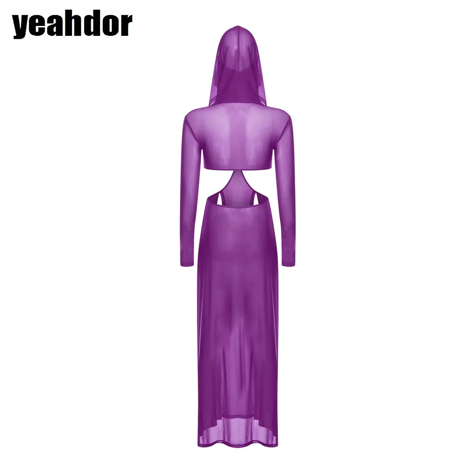 Women Sheer Hooded Dress High Slit Maxi Dress with Face Mask Long Sleeves Hollow Out Mesh Coverup Dress Honeymoon Beach Clubwear
Women Sheer Hooded Dress High Slit Maxi Dress with Face Mask Long Sleeves Hollow Out Mesh Coverup Dress Honeymoon Beach Clubwear