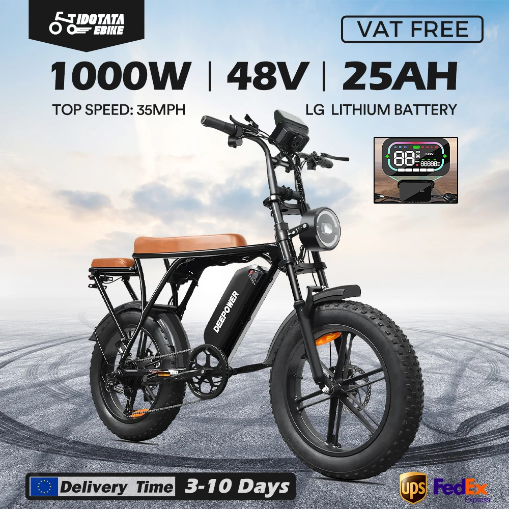 IDOTATA V8 Electric Bicycle 20" Fat Tire Adults E-cycling 48V/25Ah Battery 7 Speed E-Mountain bike Urban switching Men & Women
IDOTATA V8 Electric Bicycle 20" Fat Tire Adults E-cycling 48V/25Ah Battery 7 Speed E-Mountain bike Urban switching Men & Women