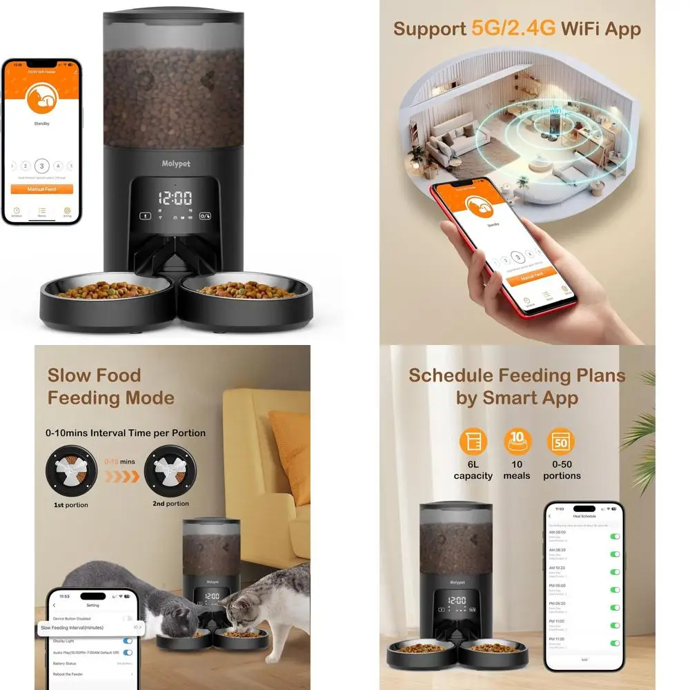 Smart Pet Feeder with APP Control, 6L Dry Food Dispenser for Cats and Dogs, Blockage Alerts, 1-10 Meals Daily
Smart Pet Feeder with APP Control, 6L Dry Food Dispenser for Cats and Dogs, Blockage Alerts, 1-10 Meals Daily