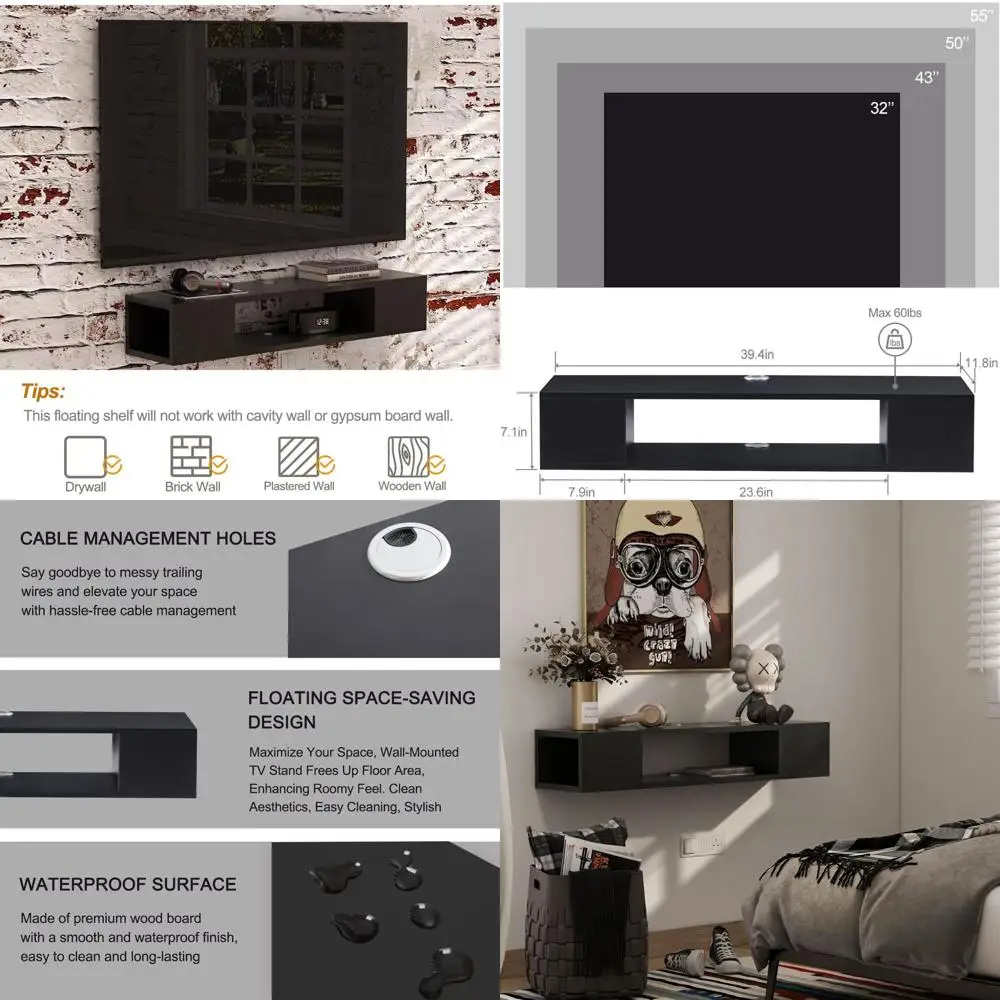 Space-Saving TV Stand with Wall Mount and Storage, Media Console for DVD Player, Under-TV Shelf for Bedroom or Living Room (Blac
Space-Saving TV Stand with Wall Mount and Storage, Media Console for DVD Player, Under-TV Shelf for Bedroom or Living Room (Blac