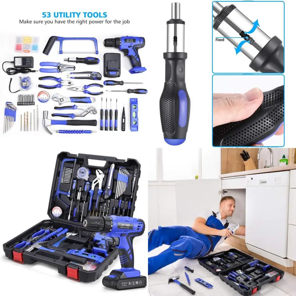 Набор аккумуляторных дрелей 21В: Комплект электроинструментов из 112 предметов для ремонта дома, сада и офиса - синий
Набор аккумуляторных дрелей 21В: Комплект электроинструментов из 112 предметов для ремонта дома, сада и офиса - синий