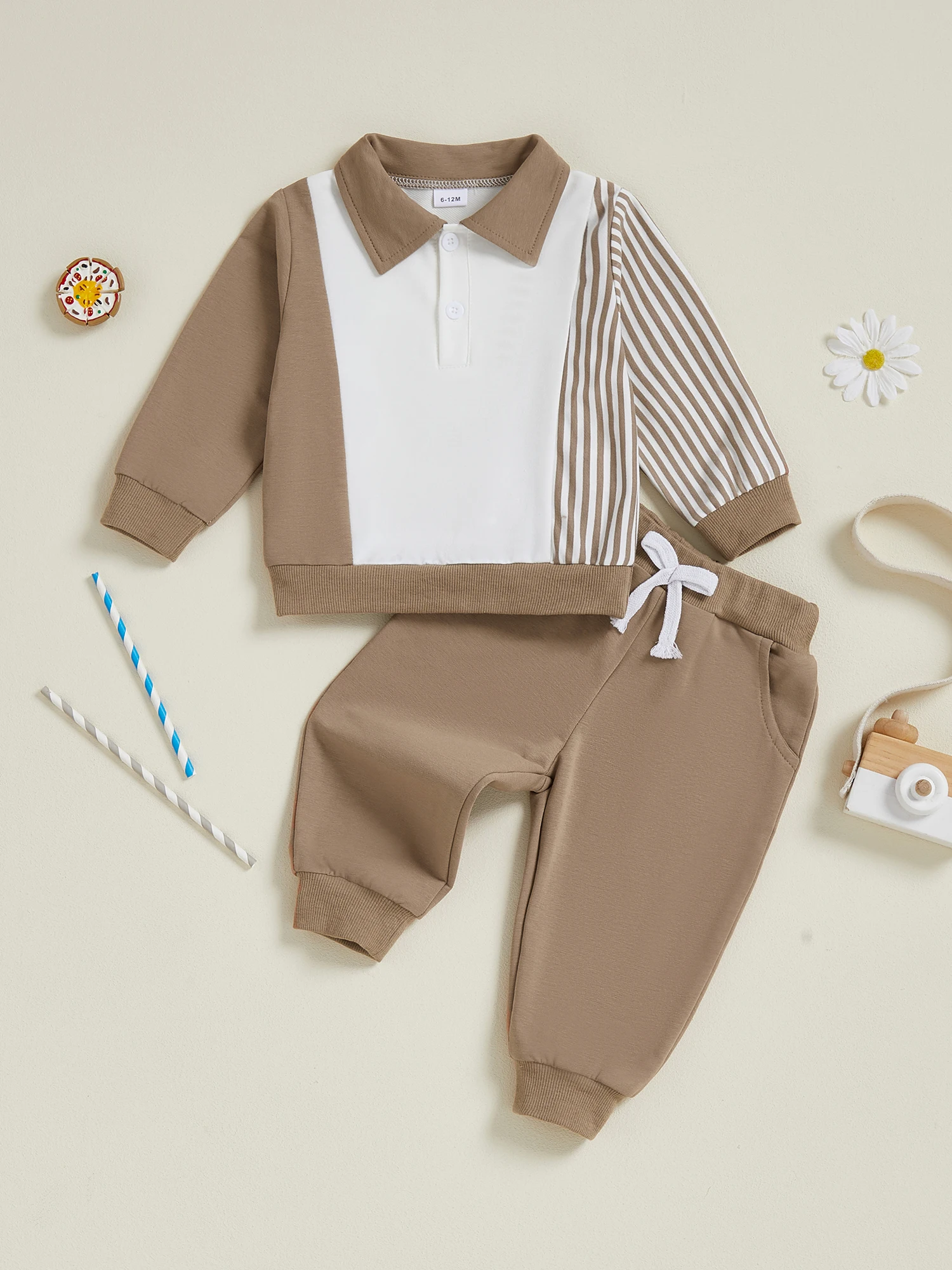 Stylish Baby Boy 2 Piece Set with Trendy Long Sleeve Collared Shirt and Elastic Waist Pants Featuring Patchwork Design
Stylish Baby Boy 2 Piece Set with Trendy Long Sleeve Collared Shirt and Elastic Waist Pants Featuring Patchwork Design