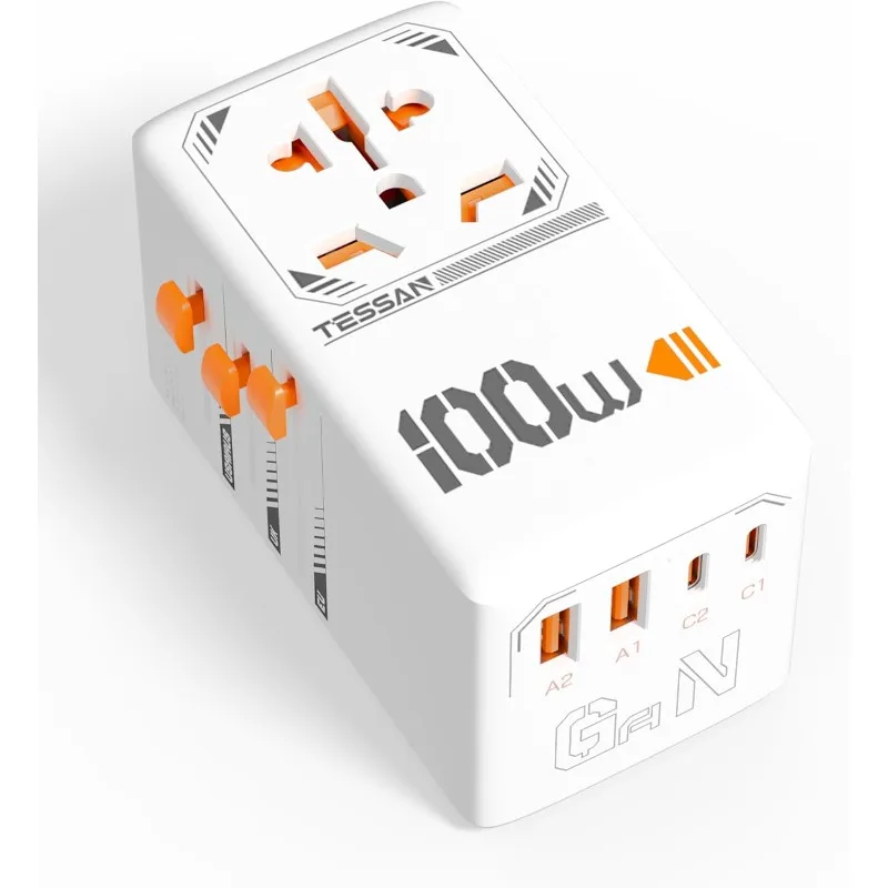 100W GaN Universal Travel Adapter, International Plug Adaptor with 2 USB C and 2 USB A Charging Ports, Worldwide Power Ou
100W GaN Universal Travel Adapter, International Plug Adaptor with 2 USB C and 2 USB A Charging Ports, Worldwide Power Ou