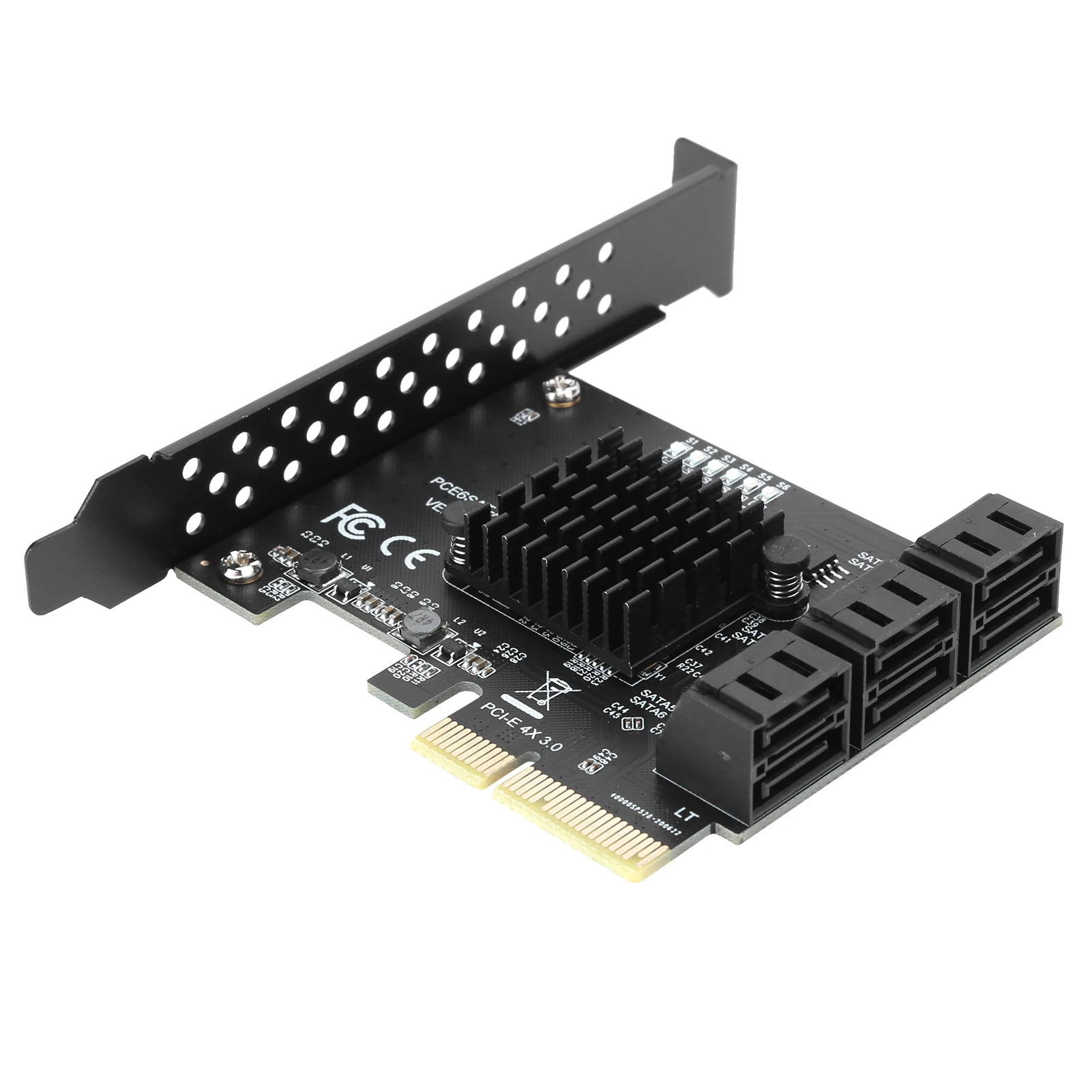 TISHRIC SATA PCIE 4X Adapter 6 Ports SATA 3.0 PCI Express SATA Multiplier Riser Expansion Card for Desktop PC Computer