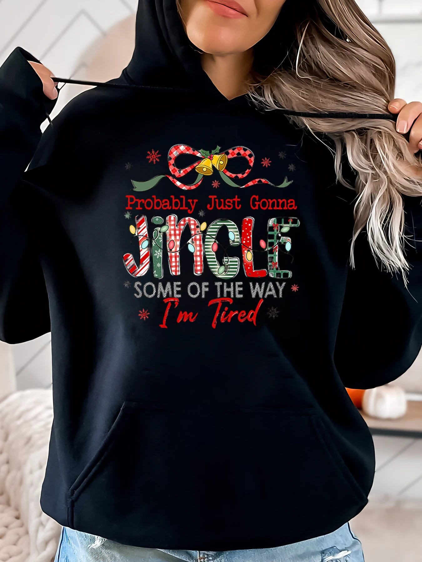 Рождественская толстовка с рисунком Jingle Bell Probably Just Gonna Jingle Some of the Way, я устал, женская повседневная одежда, черная, больших размеров
Рождественская толстовка с рисунком Jingle Bell Probably Just Gonna Jingle Some of the Way, я устал, женская повседневная одежда, черная, больших размеров