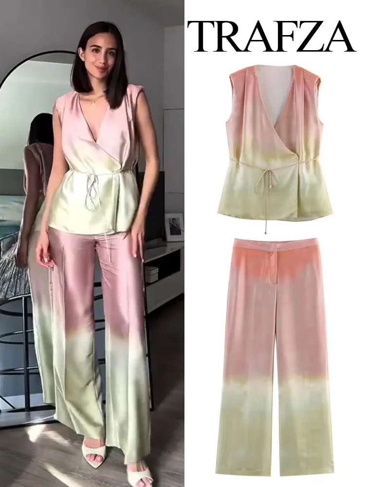 TRAFZA Women New Fashion V-Neck Belt Gradient Printed Decorate Sleeveless Single Button Vest Tops+Casual Zipper Long Pants Suit
TRAFZA Women New Fashion V-Neck Belt Gradient Printed Decorate Sleeveless Single Button Vest Tops+Casual Zipper Long Pants Suit