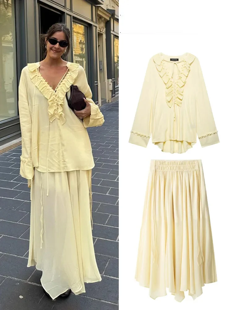 HH Элегантная женская шифоновая длинная юбка с высокой талией, комплект светло-желтого цвета с v-образным вырезом, ламинированная рубашка с длинными рукавами, женская уличная одежда
HH Элегантная женская шифоновая длинная юбка с высокой талией, комплект светло-желтого цвета с v-образным вырезом, ламинированная рубашка с длинными рукавами, женская уличная одежда