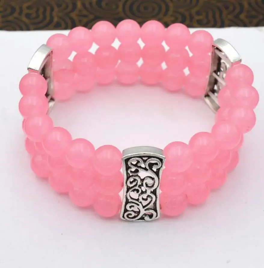 HOT 3 Row Women's Natural 8mm Pink jade Beads Stretch Tibetan silver Bracelet
HOT 3 Row Women's Natural 8mm Pink jade Beads Stretch Tibetan silver Bracelet