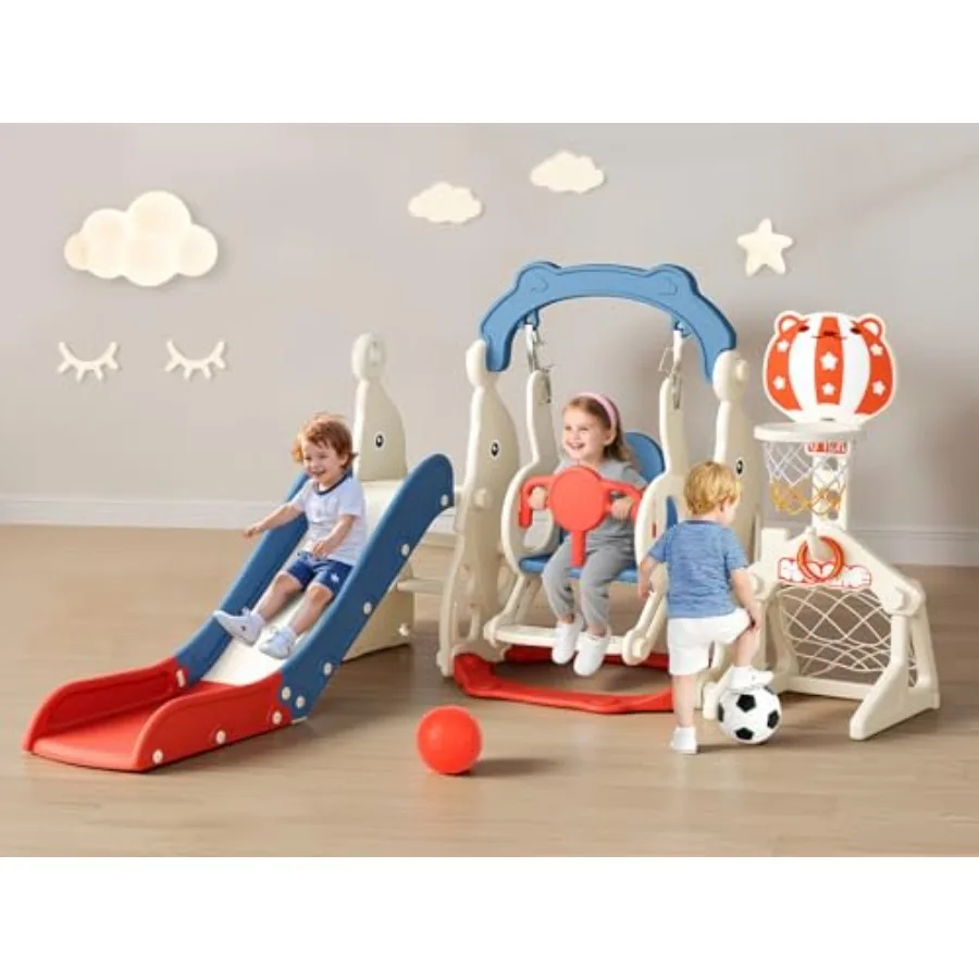 Toddler Slide 6 in 1 Playset with Swing Soccer Ring Toss for Ages 1-3 Indoor Outdoor Blue Red
Toddler Slide 6 in 1 Playset with Swing Soccer Ring Toss for Ages 1-3 Indoor Outdoor Blue Red