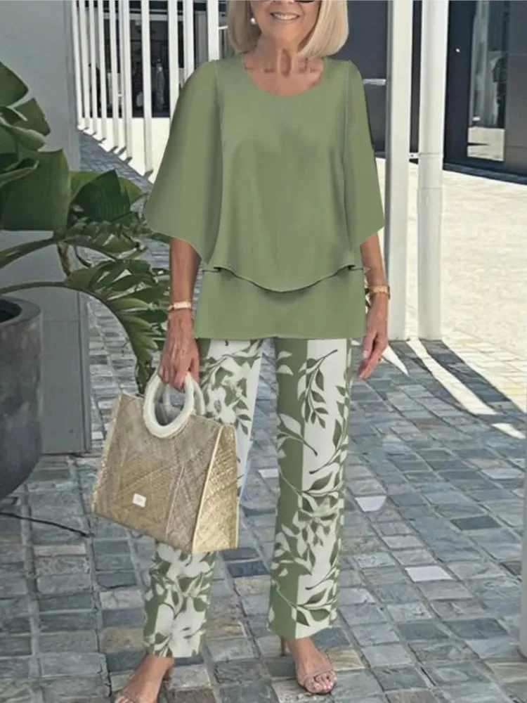 Summer 2 Piece Sets Printed Pants For Woman's Suits Casual Loose Irregular O Neck Tops Wide Leg Pants Conjunto Dos Piezas Mujer
Summer 2 Piece Sets Printed Pants For Woman's Suits Casual Loose Irregular O Neck Tops Wide Leg Pants Conjunto Dos Piezas Mujer