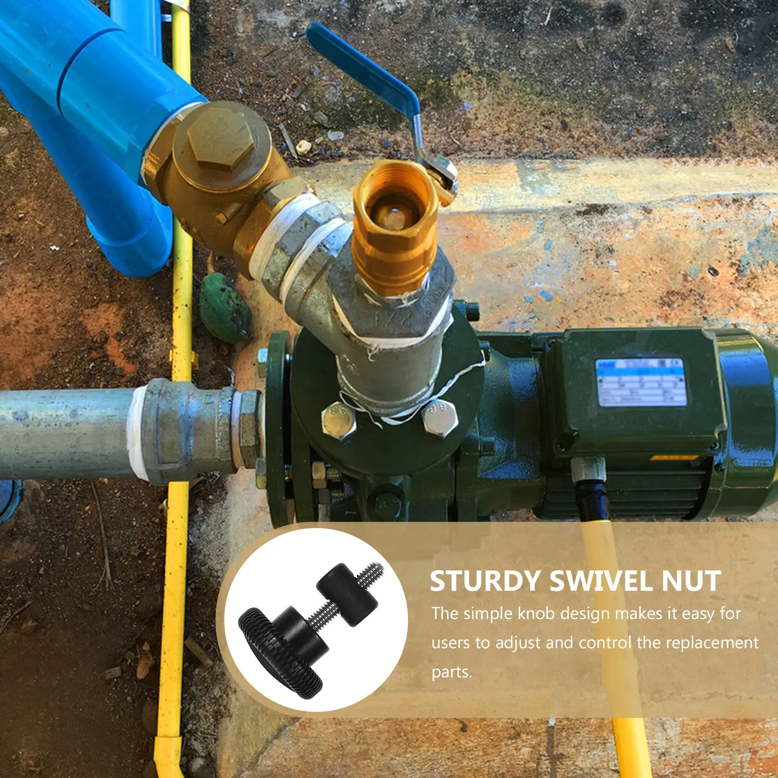 Swivel Nut and Knob Replacement Part for Water Pumps Sturdy Metal Rotating Nut Leakproof Secure Fit Pool Pump Replacement Parts
Swivel Nut and Knob Replacement Part for Water Pumps Sturdy Metal Rotating Nut Leakproof Secure Fit Pool Pump Replacement Parts