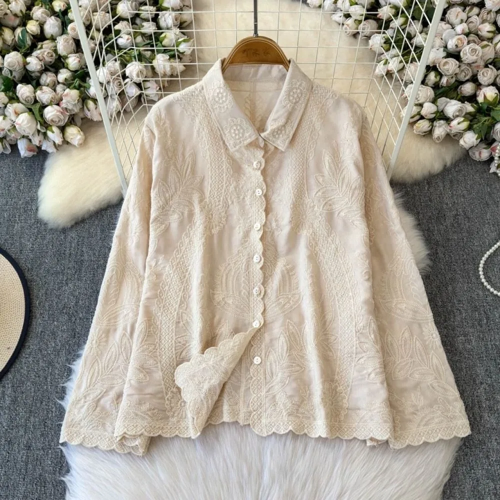 Fashion Ethnic Style Blouse for Women Cardigans Irregular Hem Embroidery Lace Top Chic Sweet Floral Shirts Vacation
Fashion Ethnic Style Blouse for Women Cardigans Irregular Hem Embroidery Lace Top Chic Sweet Floral Shirts Vacation