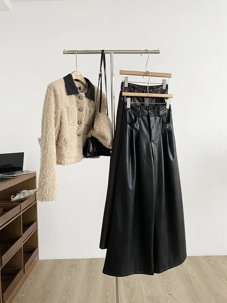 High Waist PU Leather Wide Leg Pants Women's Slim Fit Casual Commute Style Retro Korean Fashion Autumn Winter New Arrival
High Waist PU Leather Wide Leg Pants Women's Slim Fit Casual Commute Style Retro Korean Fashion Autumn Winter New Arrival