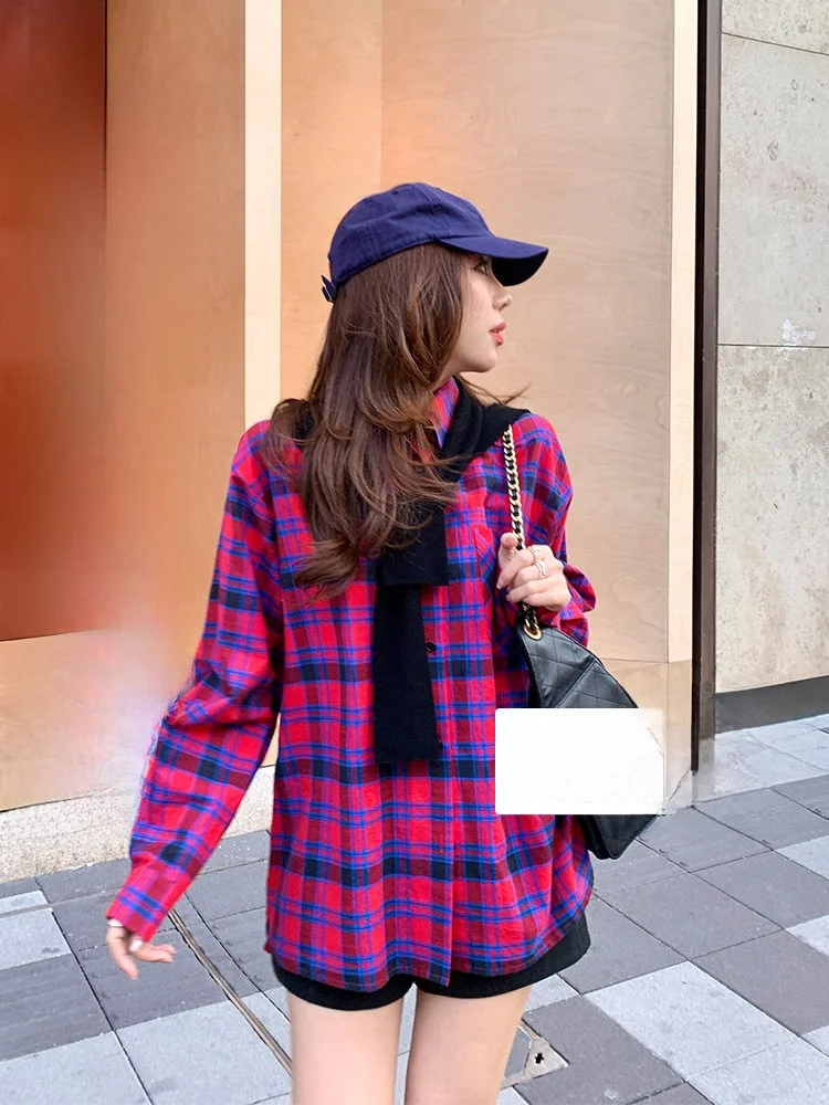 Italian Style Long Sleeve Shirt High Cotton Count Retro Red And Blue Plaid Turn Collar Cheese And Kisses Women's Casual Shirt
Italian Style Long Sleeve Shirt High Cotton Count Retro Red And Blue Plaid Turn Collar Cheese And Kisses Women's Casual Shirt