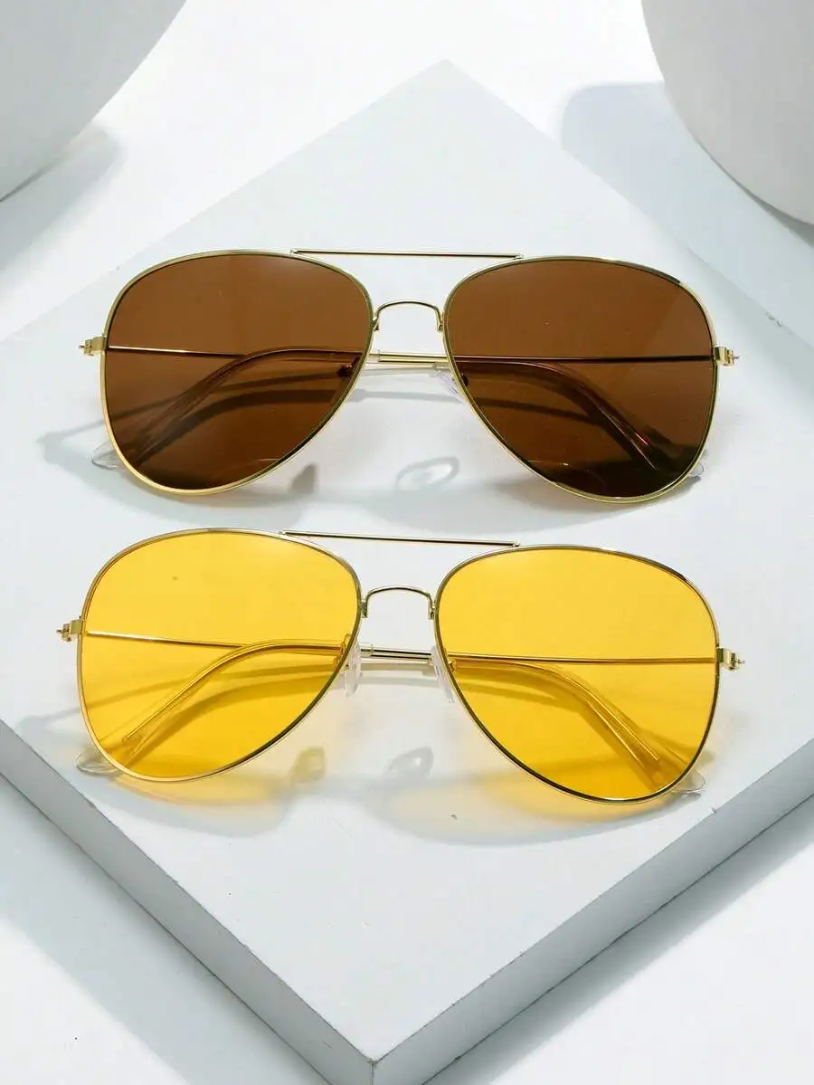 2-Pack Gold Frame Pilot Sunglasses with Brown & Yellow Lenses, UV400 Protection
2-Pack Gold Frame Pilot Sunglasses with Brown & Yellow Lenses, UV400 Protection