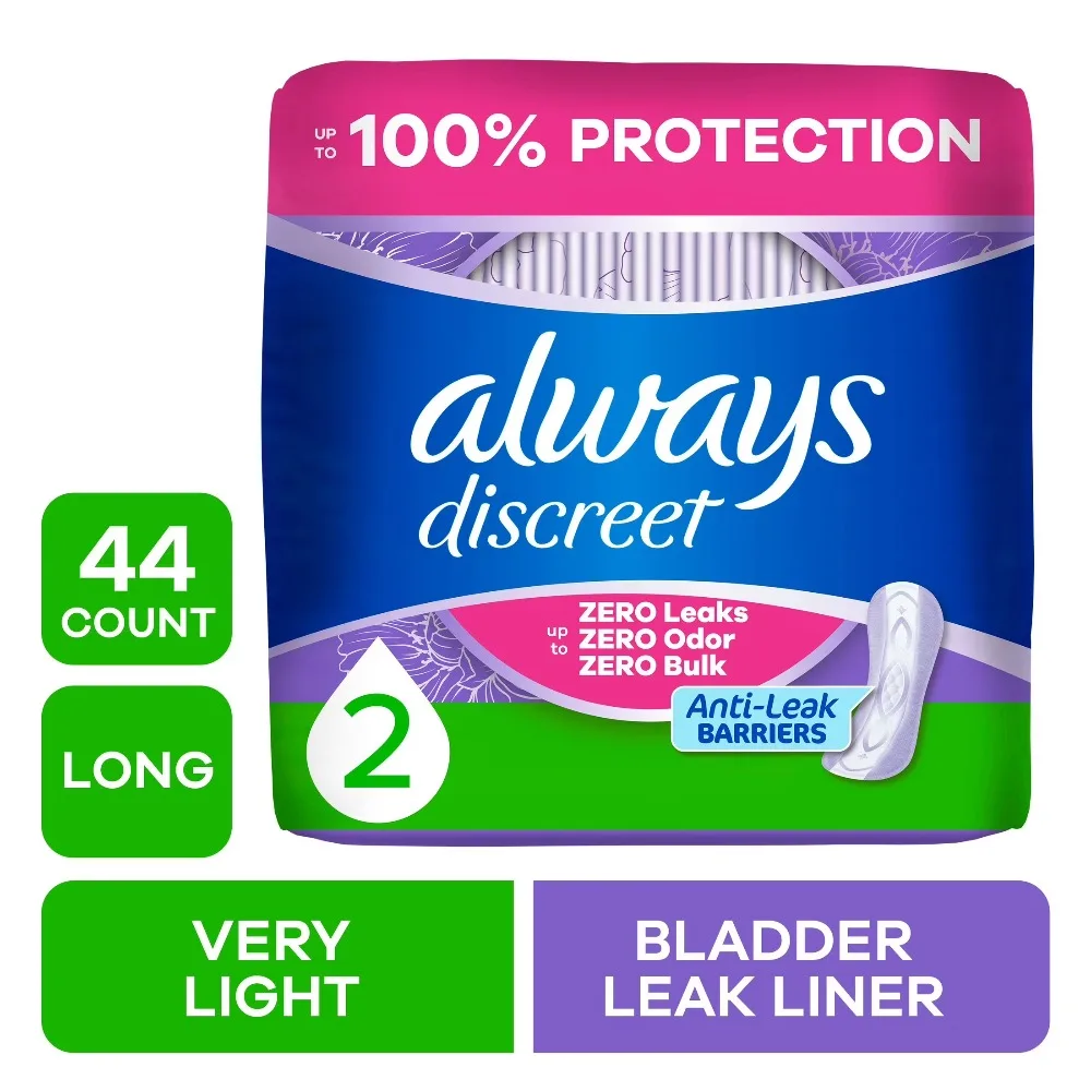 Incontinence Panty Liners for Bladder Leaks, Very Light Absorbency, Long Length, Size 2, 44 Count
Incontinence Panty Liners for Bladder Leaks, Very Light Absorbency, Long Length, Size 2, 44 Count