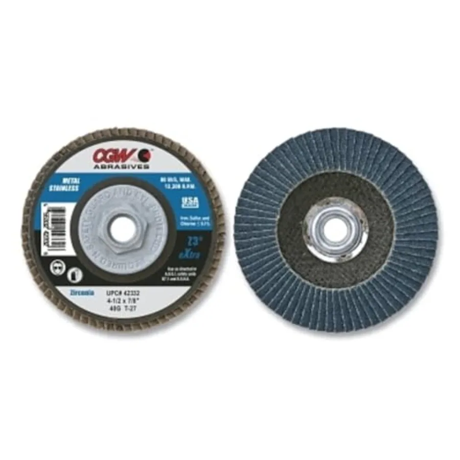 42332 Abrasive Flap Disc 4-1/2 x 5/8-11 40 Grit Zirconia for Metal Grinding Heavy Duty Packaging Quantity 10
42332 Abrasive Flap Disc 4-1/2 x 5/8-11 40 Grit Zirconia for Metal Grinding Heavy Duty Packaging Quantity 10