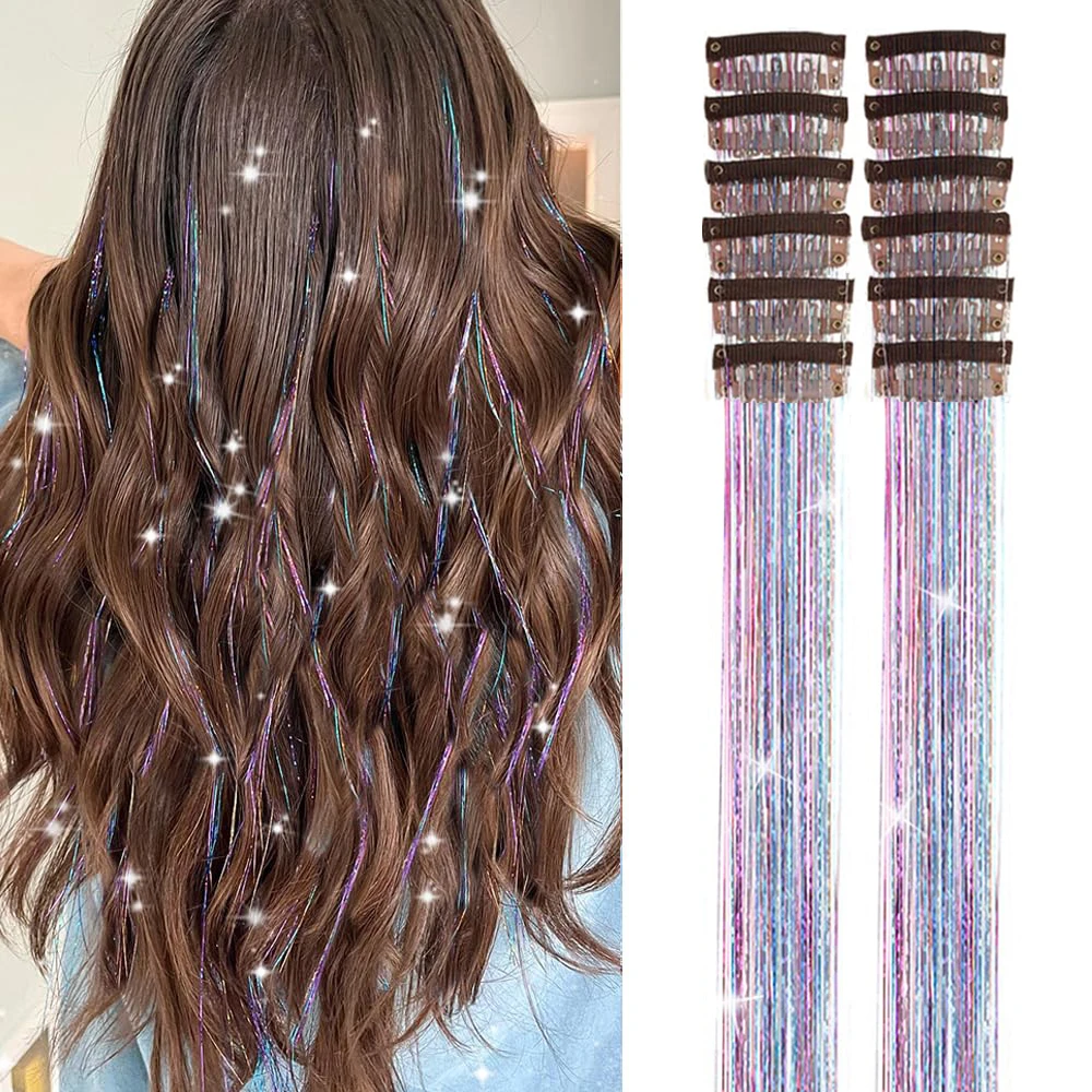 12 Pcs Colorful Clip in Hair Tinsel Extensions Fairy Glitter Hair Accessories synthetic 20‘’ Party Kit for Women Girls Kids
12 Pcs Colorful Clip in Hair Tinsel Extensions Fairy Glitter Hair Accessories synthetic 20‘’ Party Kit for Women Girls Kids