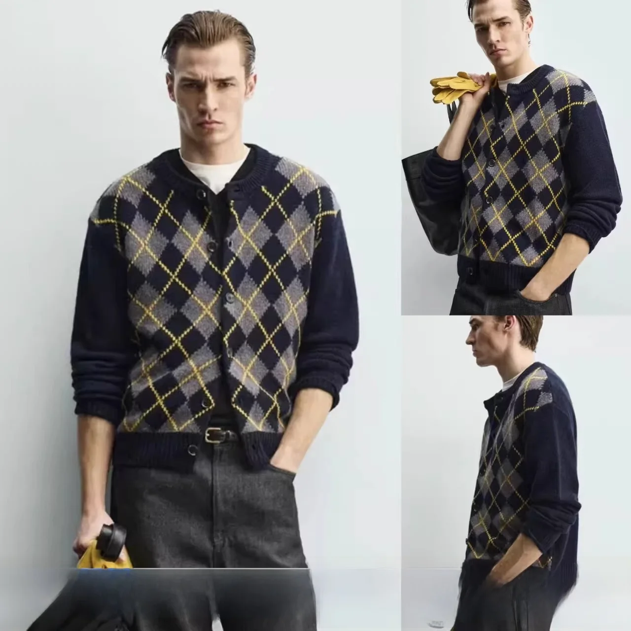 Новый мужской приталенный кардиган с длинным рукавом, с ромбовидным узором, вязаный свитер-жакет, повседневный, 100% хлопок, весенний сезон
Новый мужской приталенный кардиган с длинным рукавом, с ромбовидным узором, вязаный свитер-жакет, повседневный, 100% хлопок, весенний сезон