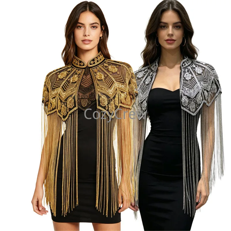 Vintage Roaring 20s Flapper Fringed Sequins Beaded Cape Women Art Deco Shoulder Shawl Wraps for Wedding Prom Gala Party
Vintage Roaring 20s Flapper Fringed Sequins Beaded Cape Women Art Deco Shoulder Shawl Wraps for Wedding Prom Gala Party