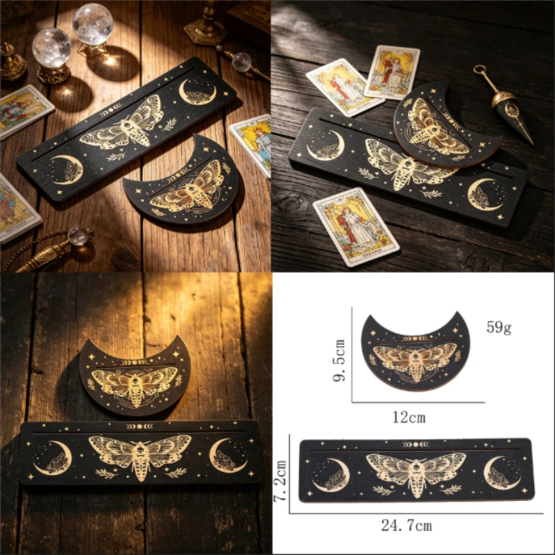 Gothic Moth & Moon Wooden Tarot Card Holder Black Crystal Card Stand Witchcraft Altar Display Holder for Home Divination Decor
Gothic Moth & Moon Wooden Tarot Card Holder Black Crystal Card Stand Witchcraft Altar Display Holder for Home Divination Decor