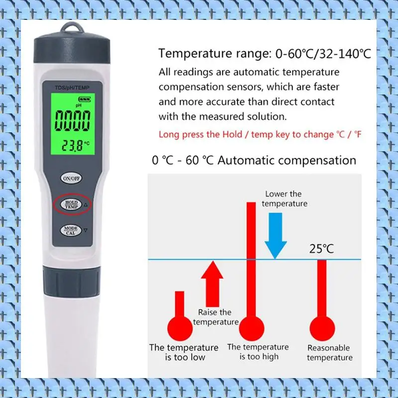 Three-In-One Ph Measuring Pen Meter Acidity Meter Tds Water Quality Testing Pen Ph Tester
Three-In-One Ph Measuring Pen Meter Acidity Meter Tds Water Quality Testing Pen Ph Tester