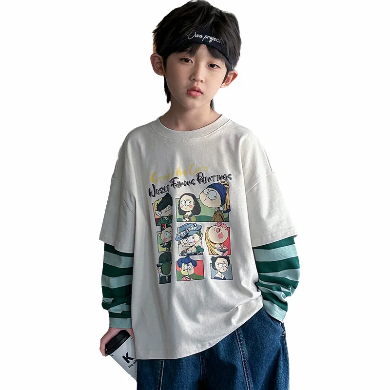 Spring Kids Clothes Boys Fashion Fake Two Pieces Sweatshirt Children Cartoon Print Outerwear Cotton Teenager Long Sleeve Tops
Spring Kids Clothes Boys Fashion Fake Two Pieces Sweatshirt Children Cartoon Print Outerwear Cotton Teenager Long Sleeve Tops