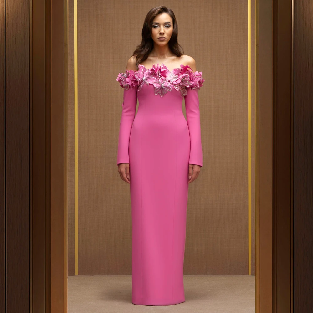 Modern Pink Straight Off the Shoulder Evening Dress Women Customized 3D Flowers Long Sleeves Formal Party Gowns with Back Slit
Modern Pink Straight Off the Shoulder Evening Dress Women Customized 3D Flowers Long Sleeves Formal Party Gowns with Back Slit
