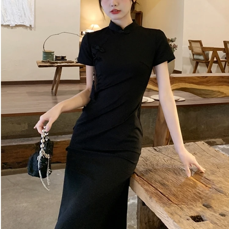Elegant Black Bodycon Dress with Side Slit New Chinese Style Sexy Slimming Long Summer Dress for Women Suits All Seasons
Elegant Black Bodycon Dress with Side Slit New Chinese Style Sexy Slimming Long Summer Dress for Women Suits All Seasons