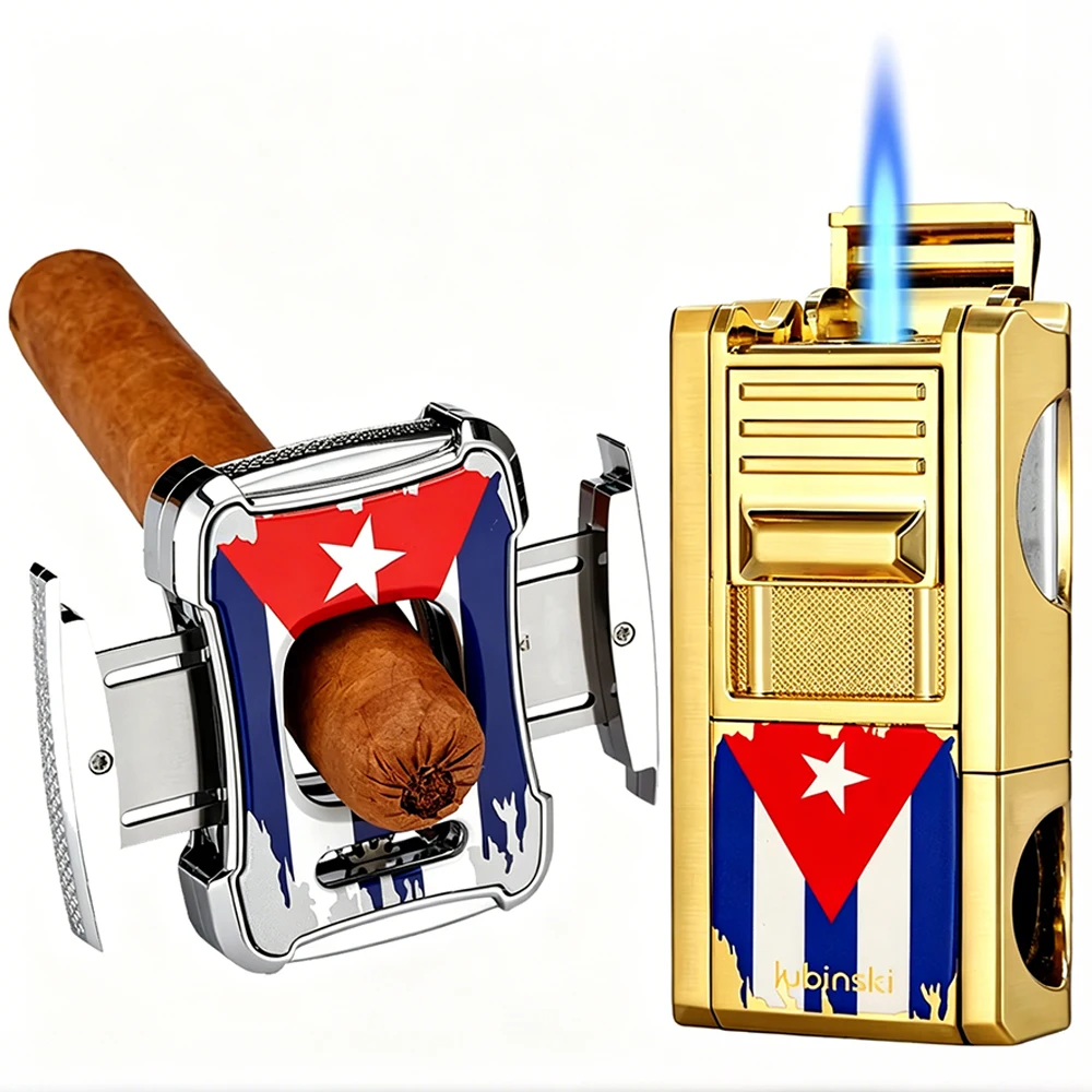 LUBINSKI Lighter Cigar Cutter Metal Flag Pattern 1 Jet Lighters With Cigar V Cutter Punch Smoking Tool Tabacco Guillotine
LUBINSKI Lighter Cigar Cutter Metal Flag Pattern 1 Jet Lighters With Cigar V Cutter Punch Smoking Tool Tabacco Guillotine