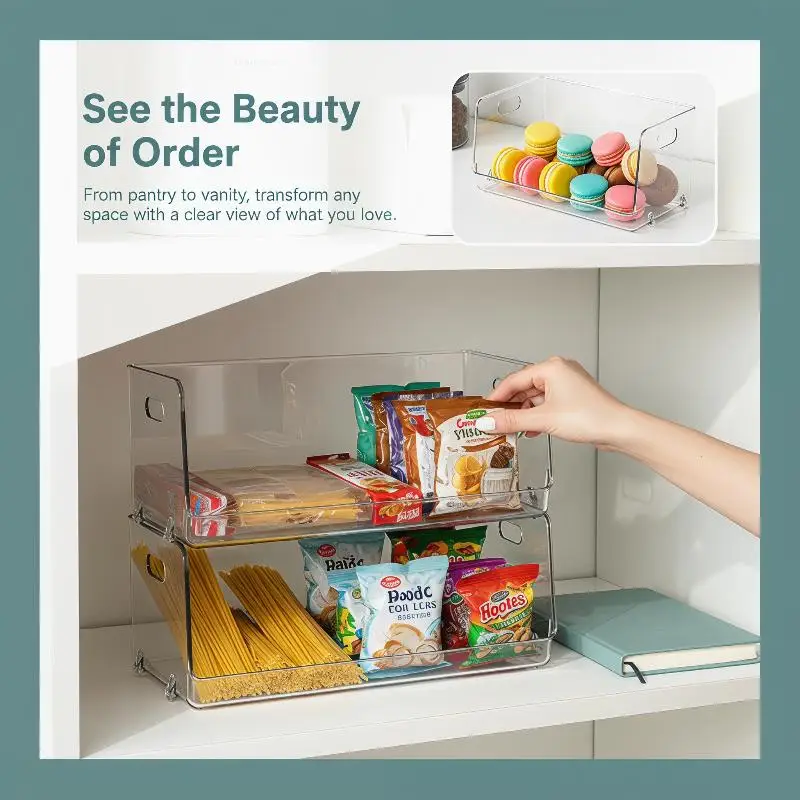 Clear Plastic Storage Box With Stackable Open Front Perfect For Kitchen Pantry Bathroom Desk Organization
Clear Plastic Storage Box With Stackable Open Front Perfect For Kitchen Pantry Bathroom Desk Organization