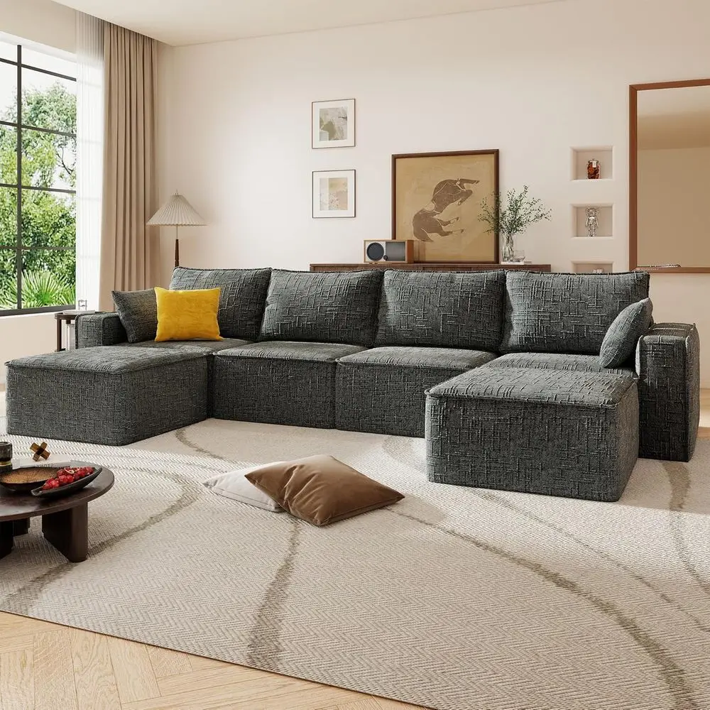 L-Shaped Comfortable Chenille Sofa with Deep Seating and Movable Ottoman, Living Room, Bedroom, No Assembly Needed, Gray
L-Shaped Comfortable Chenille Sofa with Deep Seating and Movable Ottoman, Living Room, Bedroom, No Assembly Needed, Gray