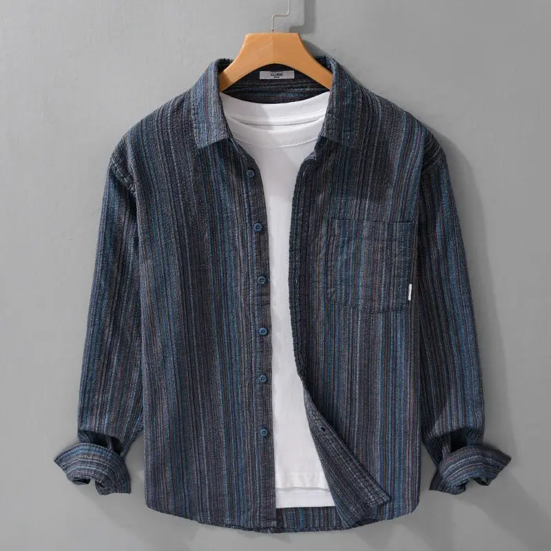 Retro Literary Vertical Striped Long-sleeved Shirt Men's Shirt Jacket Ethnic Style Woven Trendy Loose Top
Retro Literary Vertical Striped Long-sleeved Shirt Men's Shirt Jacket Ethnic Style Woven Trendy Loose Top