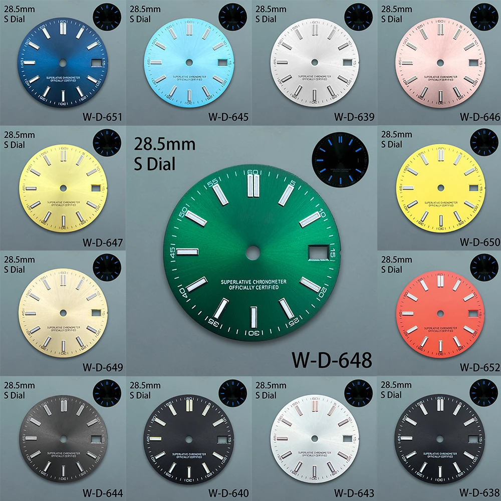 28.5mm S Logo Sunburst Dial Fit NH35/NH36 Japan Movement Blue Luminous High Quality Watch Modification Accessories
28.5mm S Logo Sunburst Dial Fit NH35/NH36 Japan Movement Blue Luminous High Quality Watch Modification Accessories