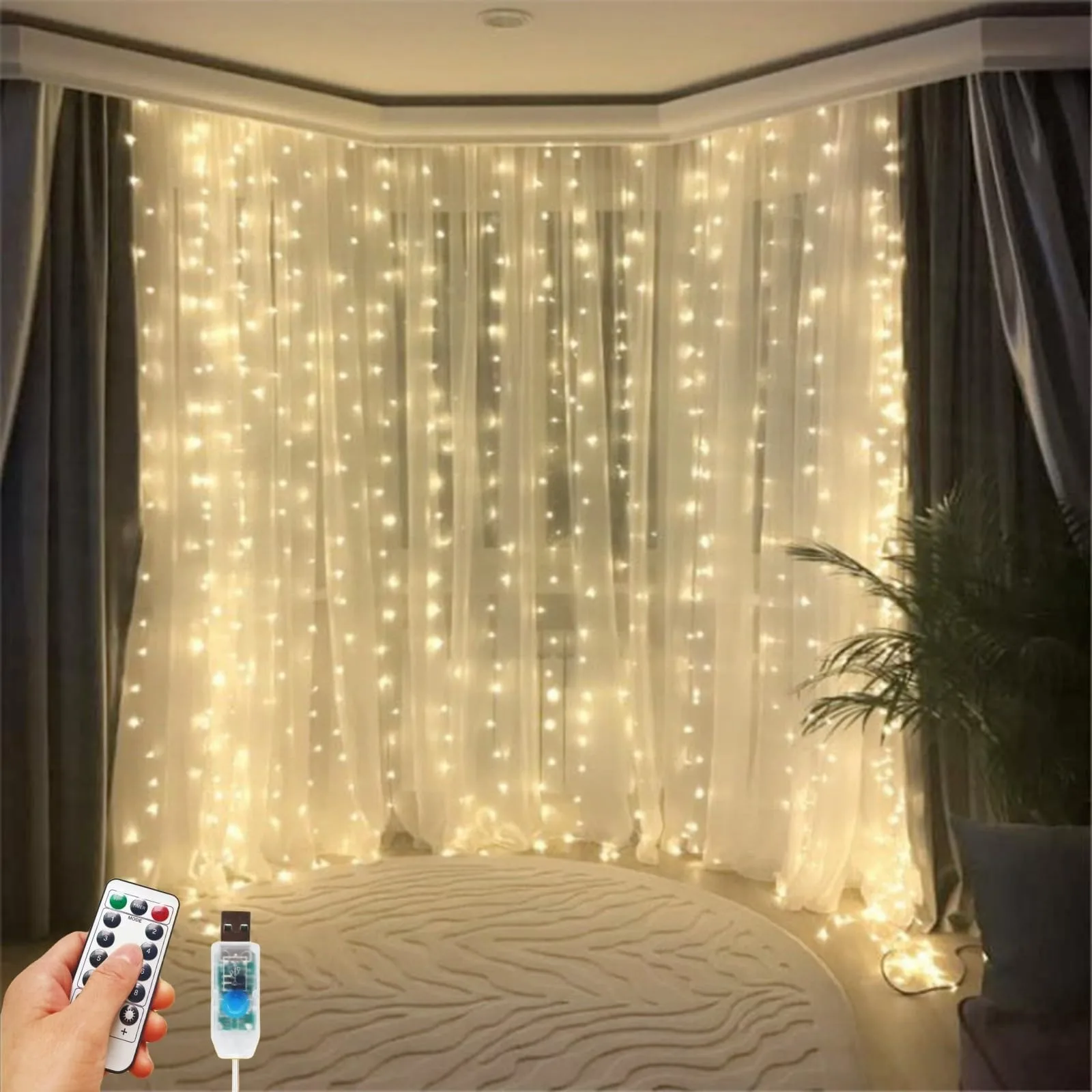 300 LED Curtain String Lights 3x3m USB Remote 8 Modes, Warm White Wedding Party Decor, Waterproof Indoor Outdoor Lighting
300 LED Curtain String Lights 3x3m USB Remote 8 Modes, Warm White Wedding Party Decor, Waterproof Indoor Outdoor Lighting