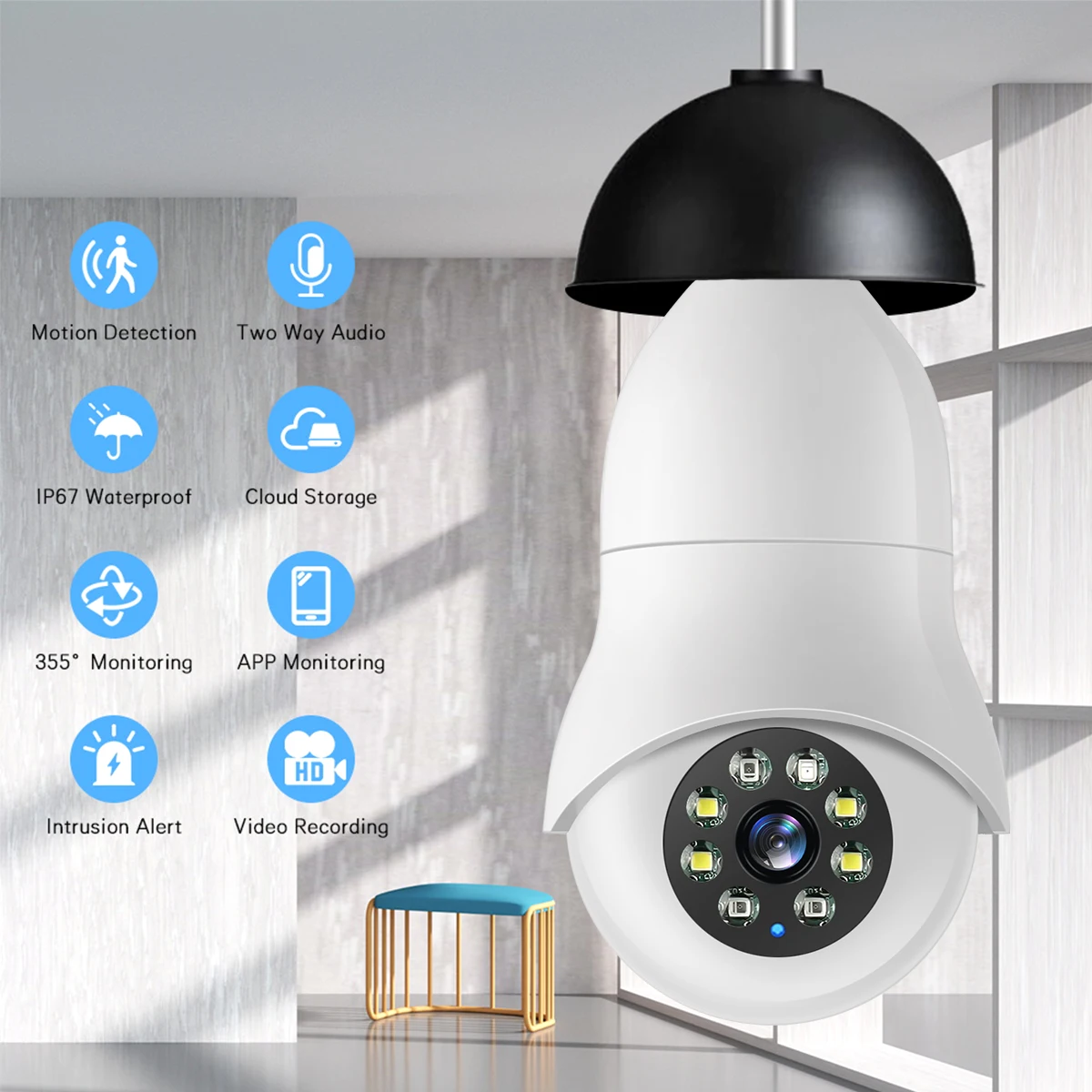 Камера безопасности E27 Камера с лампочкой 1080P Wi-Fi 5G Двухдиапазонная панорамная IP-камера на 360 градусов Беспроводная камера домашнего наблюдения
Камера безопасности E27 Камера с лампочкой 1080P Wi-Fi 5G Двухдиапазонная панорамная IP-камера на 360 градусов Беспроводная камера домашнего наблюдения