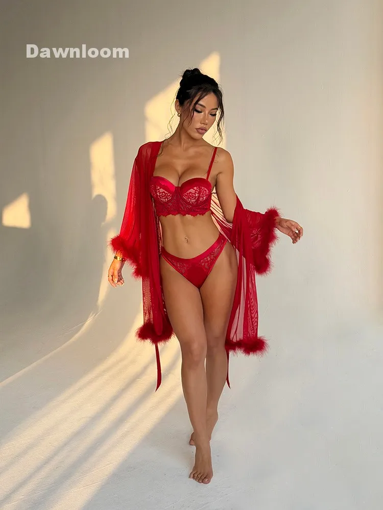 Bright Red Satin Lace Spliced Underwire Lingerie Set Sexy Luxury Bra And Panty Two-Piece Set for Bridal Or Valentine's Day
Bright Red Satin Lace Spliced Underwire Lingerie Set Sexy Luxury Bra And Panty Two-Piece Set for Bridal Or Valentine's Day
