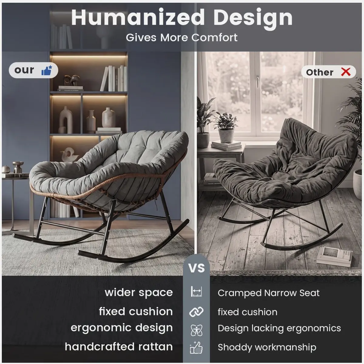 Modern Outdoor Rocking Chair Set – Oversized Patio Lounge Rocker with Soft Cushion & Sturdy Frame | Grey, 1-Piece Comfort Seating for Porch, Garden, Backyard, or Balcony
Modern Outdoor Rocking Chair Set – Oversized Patio Lounge Rocker with Soft Cushion & Sturdy Frame | Grey, 1-Piece Comfort Seating for Porch, Garden, Backyard, or Balcony
