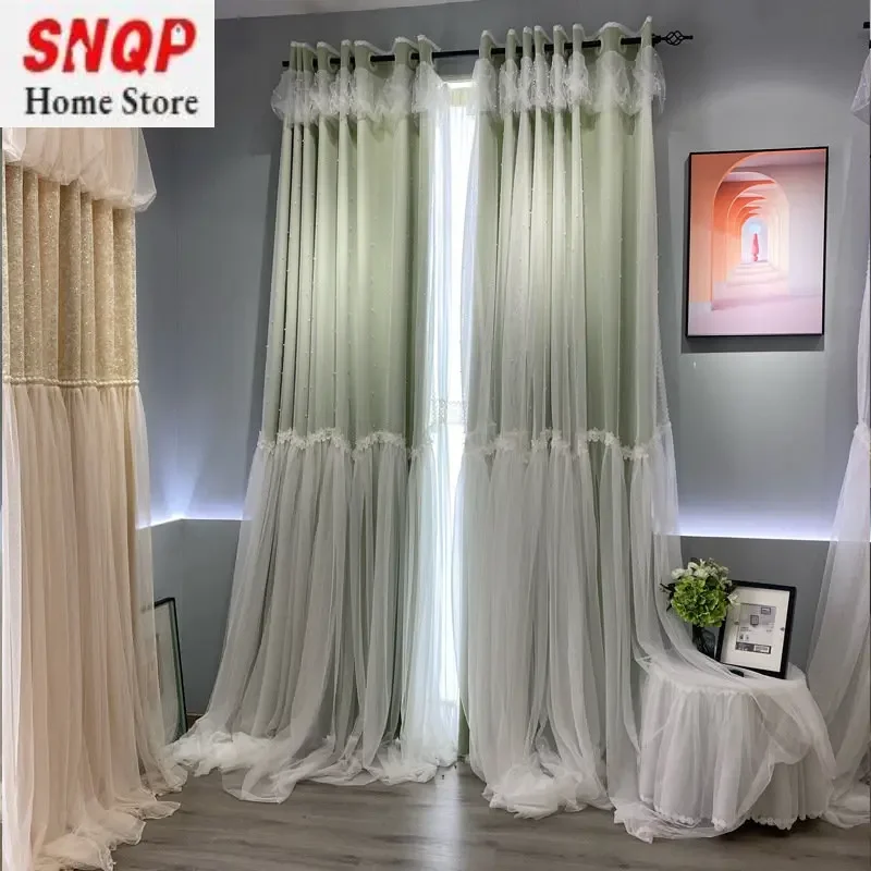 Korean princess style curtains new ins style bedroom dining room living room girl bay window shading green
Korean princess style curtains new ins style bedroom dining room living room girl bay window shading green