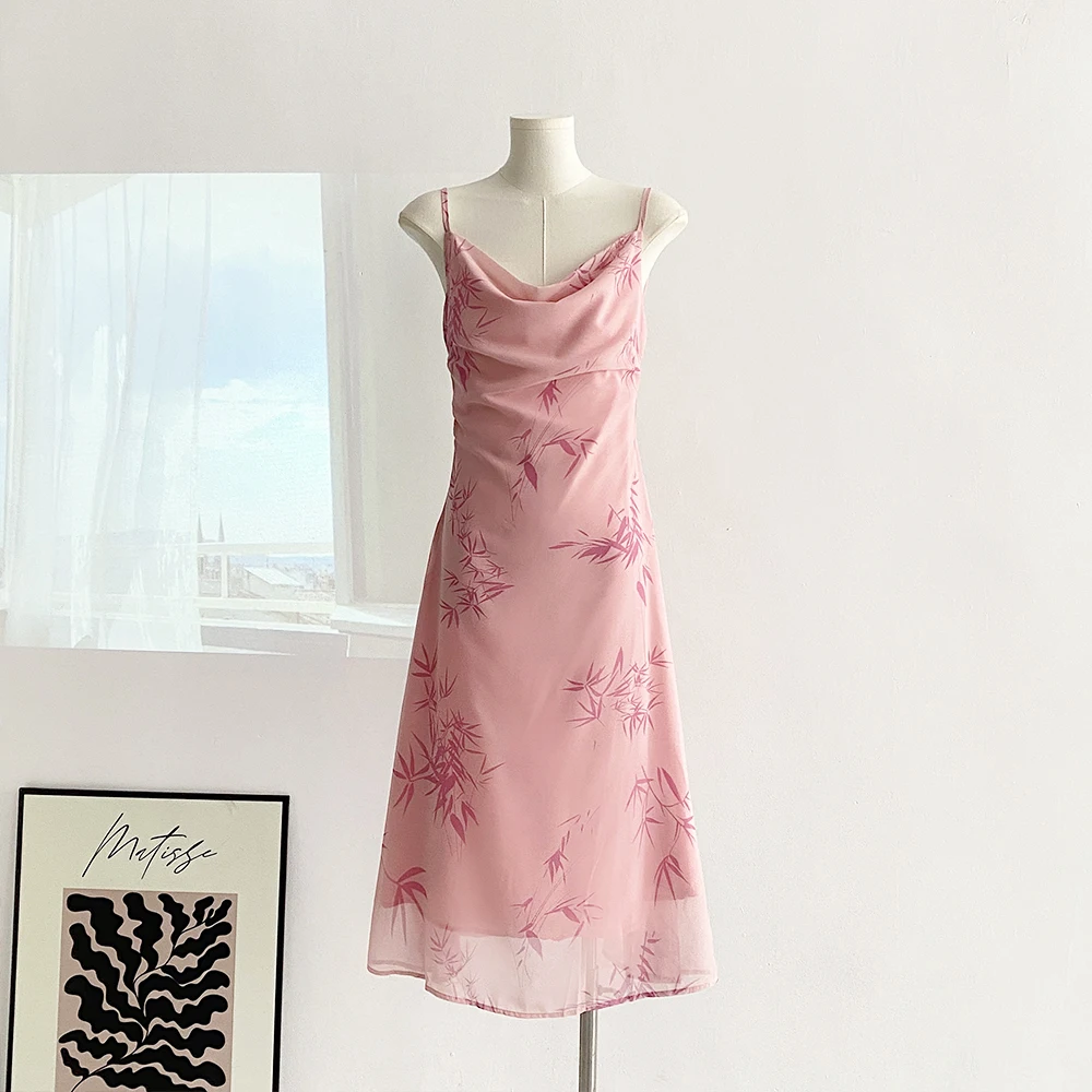 2024 Spring/Summer New Pink Dress with Elegant Hanging Strap French Sweet Bamboo Printed Sleeveless Long Dress for women
2024 Spring/Summer New Pink Dress with Elegant Hanging Strap French Sweet Bamboo Printed Sleeveless Long Dress for women