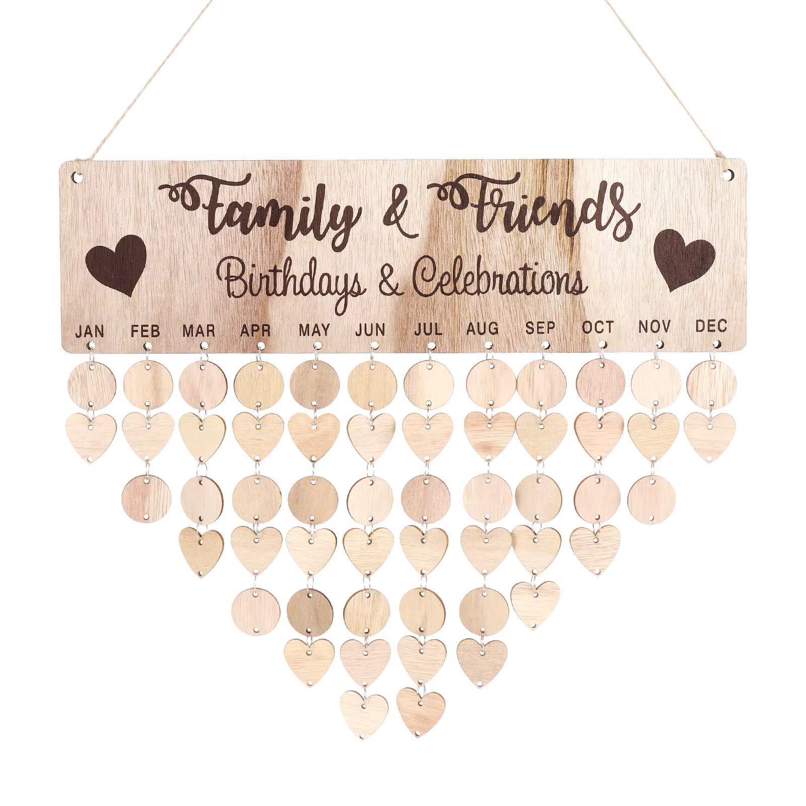 Date Reminding Board Wooden Hanging Calendar with 50 Round 50 Heart Natural Wood Slices for Family Friends Important Event
Date Reminding Board Wooden Hanging Calendar with 50 Round 50 Heart Natural Wood Slices for Family Friends Important Event