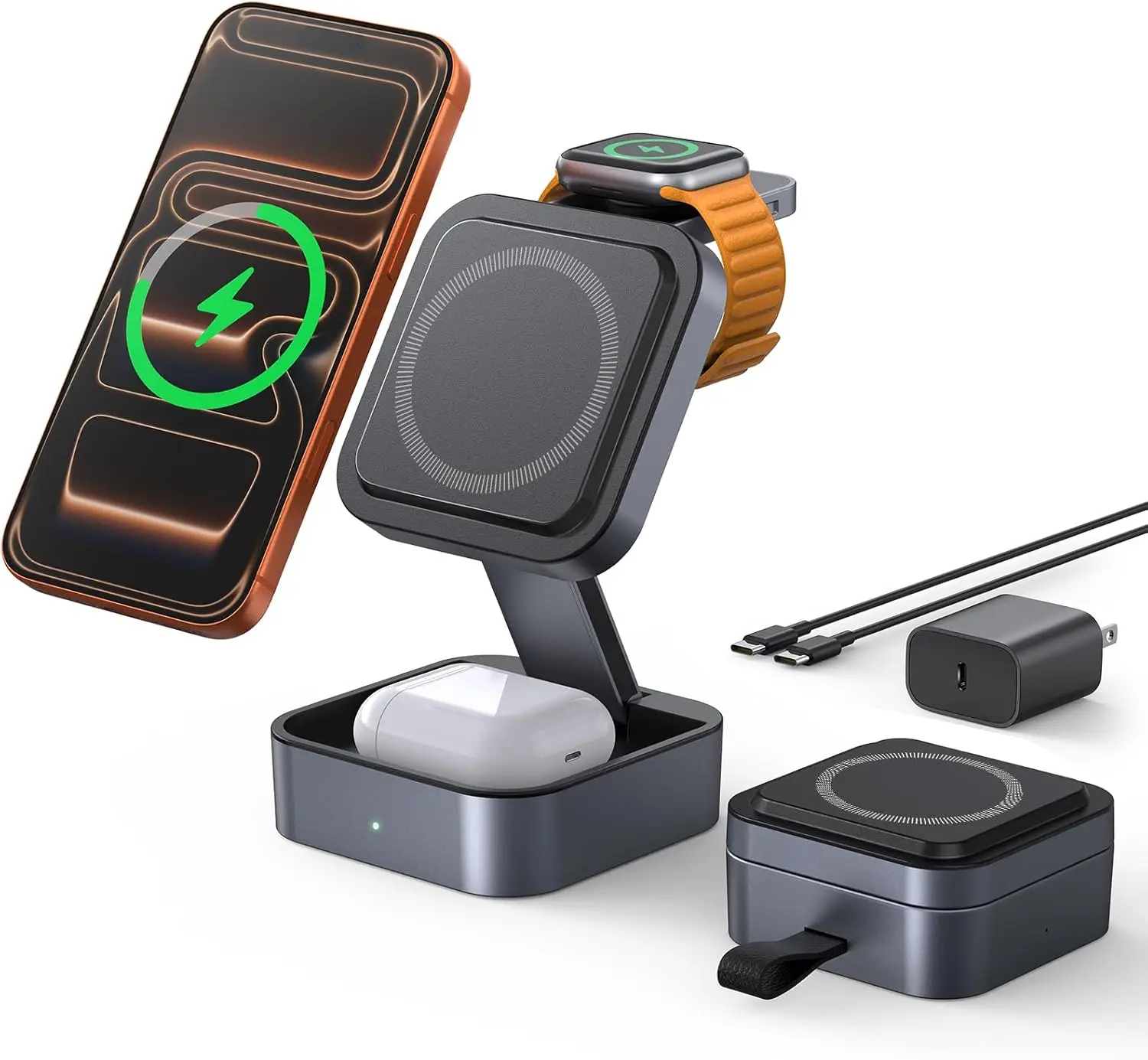 3-in-1 Foldable Wireless Charger for iPhone, Apple Watch, AirPods - 20W PD Adapter Included
3-in-1 Foldable Wireless Charger for iPhone, Apple Watch, AirPods - 20W PD Adapter Included