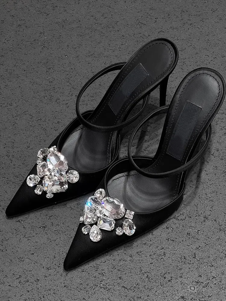Black Satin Mule Sandals Slip-On Pointed Toe Rhinestone High Heels Half-Slip Stiletto Shallow Women Shoes Sandalias Mujer Verano
Black Satin Mule Sandals Slip-On Pointed Toe Rhinestone High Heels Half-Slip Stiletto Shallow Women Shoes Sandalias Mujer Verano