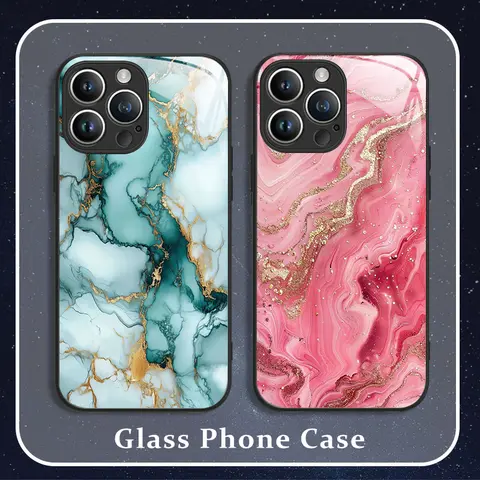 Modische bunte Marmor-Telefonhülle für iPhone 11 12 13 14 15 16 Pro Max Mini X XR XS 7 8Plus SE2 stoßfeste gehärtete Glashüllen