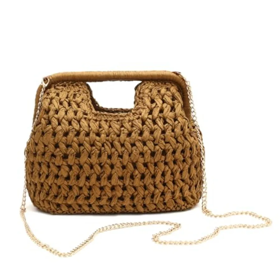 Herald Straw Woven Clutch Purse for Women, Beach Cloud Dumpling Pouch Evening Shoulder Crossbody Bag with Gold Chain
Herald Straw Woven Clutch Purse for Women, Beach Cloud Dumpling Pouch Evening Shoulder Crossbody Bag with Gold Chain